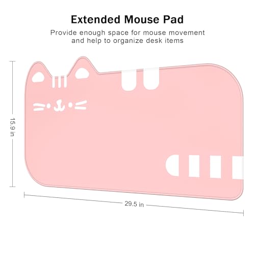 Dapesuom Large Gaming Mouse Pad, Extended Mouse Mat with Stitched Edges, Cute Anime Cat Keyboard Pad with Non-Slip Base, Big XXL Desk Mats for Gamer, Computer, Office Accessories, 29.5 x 15.9in, Pink - color: Pink