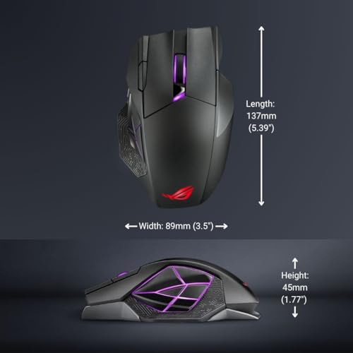 ASUS ROG Spatha X Wireless Gaming Mouse – MMO/MOBA Design, 12 Programmable Buttons, Right-Handed, 168g, Dual-Mode (Wired/2.4GHz), 19K DPI, up to 67Hr Battery, Magnetic Charging Dock, PC/Mac Support - style: Spatha X