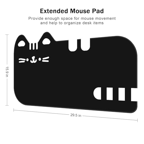 Dapesuom Large Gaming Mouse Pad, Extended Mouse Mat with Stitched Edges, Cute Anime Cat Keyboard Pad with Non-Slip Base, Big XXL Desk Mats for Gamer, Laptop, Computer, Desktop, 29.5 x 15.9in, Black - color: Black