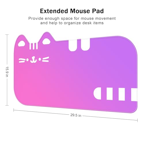 Dapesuom Large Gaming Mouse Pad, Extended Mouse Mat with Stitched Edges, Cute Anime Cat Keyboard Pad with Non-Slip Base, Big XXL Desk Mats for Gamer, Computer, 29.5 x 15.9in, Sweet Dreamy Gradient - color: Z-Sweet Dreamy Gradient