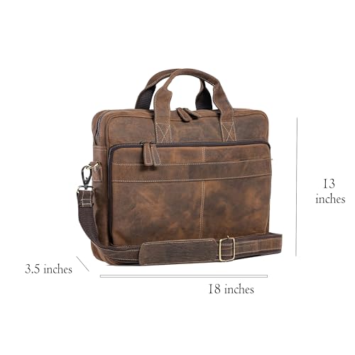 Leather briefcase 18 Inch Laptop Messenger Bags for Men and Women Best Office briefcase Satchel Bag - color: Distressed Tan