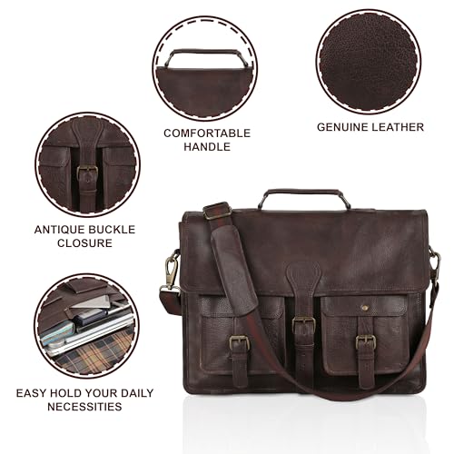 Leather briefcase 18 inch laptop messenger bag for men and women best satchel office bag - color: Dark Brown, size: 16 Inch