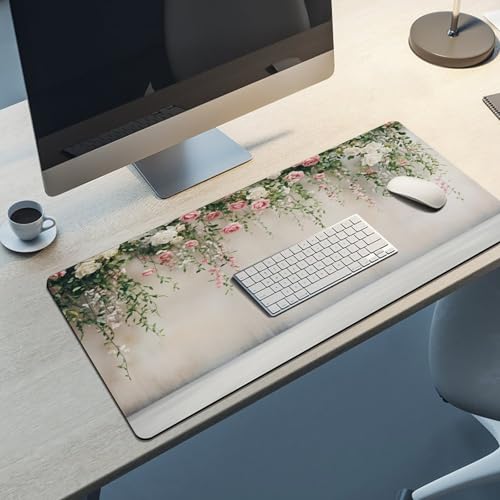 Romantic Floral Large Extended Gaming Mouse Pad 36"x16" - XXL Computer Desk Mat for Keyboard and Mouse - Non-Slip Rubber Base & Durable Stitched Edges - color: Black-3, size: 36"Lx16"W