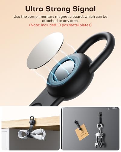 OMOTON Magnetic Cable Ties, 10 Pcs Reusable Silicone Wire Organizer Straps Adjustable Cord Clips for Phone Laptop Charging Cable USB Wired Earphone, Black