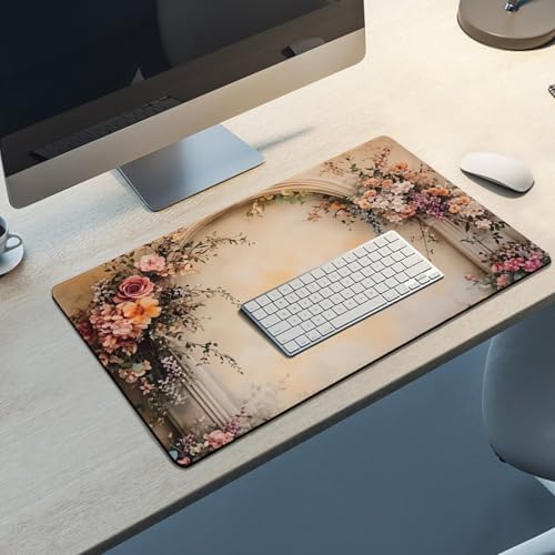 Vintage Floral Large Extended Gaming Mouse Pad 30"x16" - XXL Computer Desk Mat for Keyboard and Mouse - Non-Slip Rubber Base & Durable Stitched Edges - color: Black, size: 30"Lx16"W