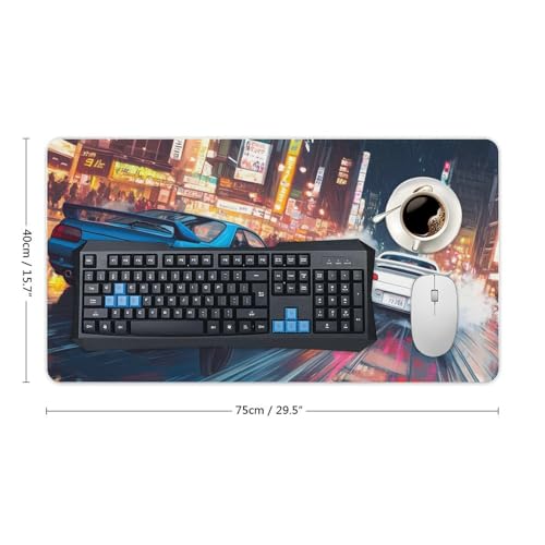 Large Ergonomic Gaming Mouse Pad Tokyo Night JDM Mouse Pad Japanese Art of Street Racing in Shibuya Theme with Non-Slip Base Water-Resistant Surface and Stitched Edges, 40X75cm - color: Style-6, size: 40X75cm