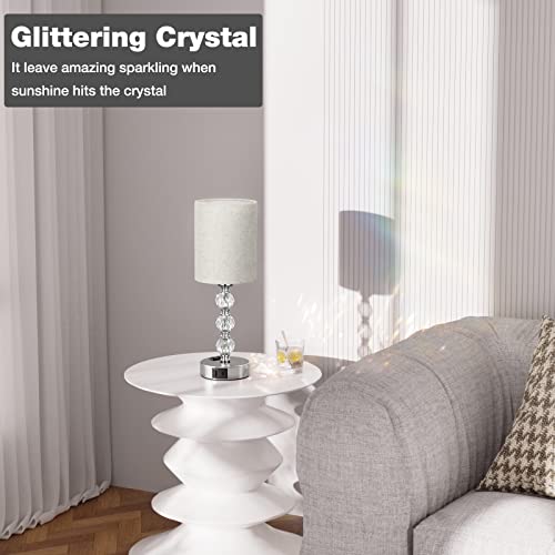 White Touch Bedside Lamps for Bedrooms - Crystal Table Lamp with USB C+A Charging Port and AC Outlet Nightstand, 3 Way Dimmable Silver Small End Side Table Lamp for Living/Guest/Dinning Room/Kitchen - color: White, size: 14.6in