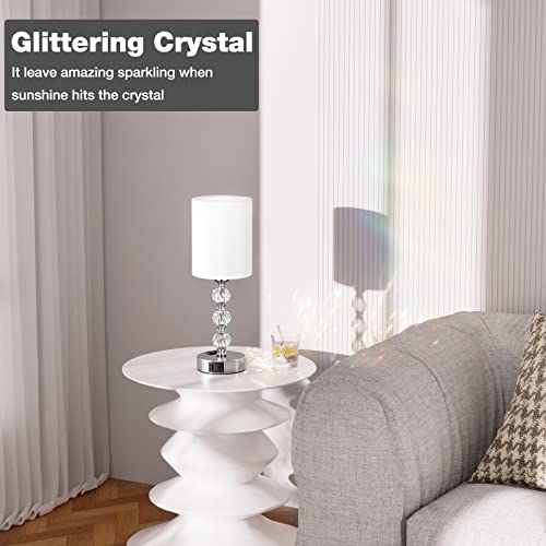 Touch Bedside Crystal Lamps for Bedrooms Nightstand with USB C+A Charging Port and AC Outlet White, 3 Way Dimmable Silver Small End Side Table Lamp for Living/Guest/Dinning Room/Kitchen - color: A White, size: 14.6in