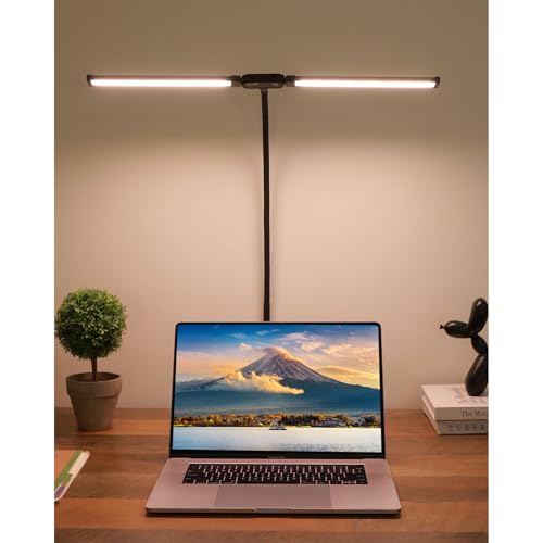 VEVOR LED Desk Lamp with Clamp, Double Head Architect Desk Lamp for Home Office, Eye-Caring Desk Light with 360° Adjustable Gooseneck, 50 Lighting Modes & Timer Function for Studying Working Drawing