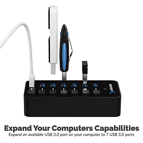 SABRENT 36W 7 Port USB 3.0 Hub with Individual Power Switches and LEDs Includes 36W 12V/3A Power Adapter (HB-BUP7) - size: 7-Port - 7 USB 3.0