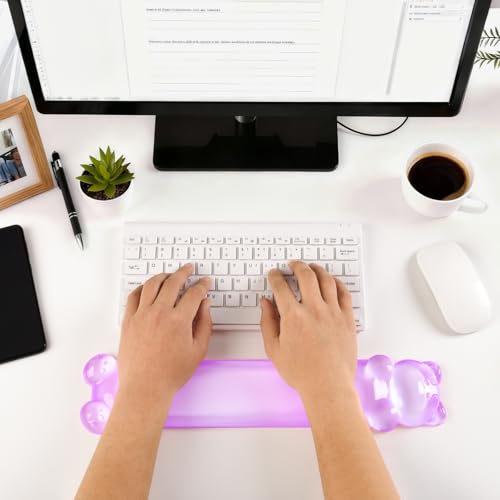 Clear Gel Keyboard Wrist Rest, Bear-Shape Wrist Rest, Ergonomic Wrist Rest for Computer Keyboard 60%/75% (Purple) - color: Purple