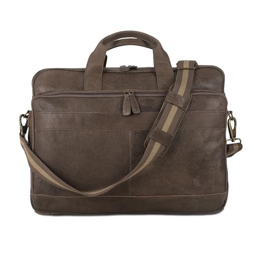 Leather briefcase 18 Inch Laptop Messenger Bags for Men and Women Best Office briefcase Satchel Bag (Grey) - color: Grey
