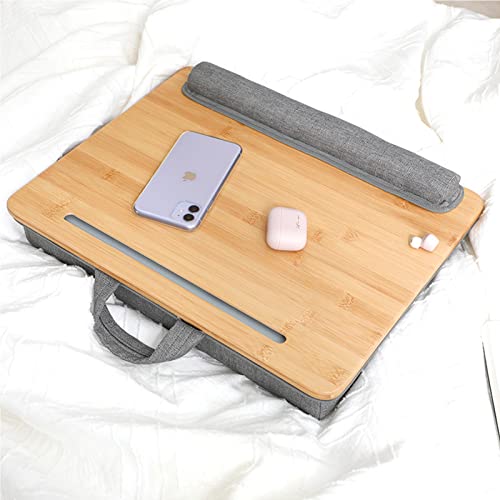 SUMISKY Lap Desk-Portable Laptop Stand with Cushion, Bamboo Platform with Phone Holder, Wrist Pad Fits up to 15.6 Inch Laptops - size: M(16.5"x13.4")