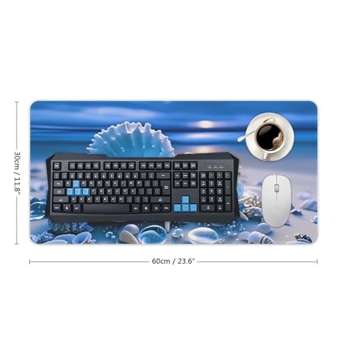 Sea Turtle & Starfish Shells Large Extended Gaming Mouse Pad (12x24in) - Durable Stitched Edges XXL Desk Mat for Keyboard and Mouse - Water Resistant & Non-Slip Rubber Base - color: black-1, size: 12x24in