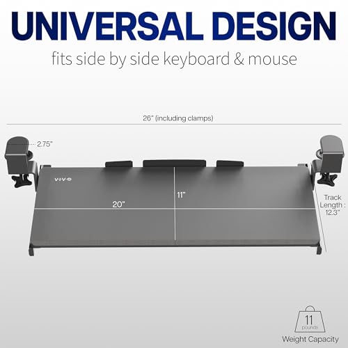 VIVO Small Keyboard Tray, Under Desk Pull Out with Extra Sturdy C Clamp Mount System, 20 Inches (26 Inches Including The Clamps) x 11 Inches Slide-Out Platform Computer Drawer for Typing, Black, - color: Black, size: 20 inch