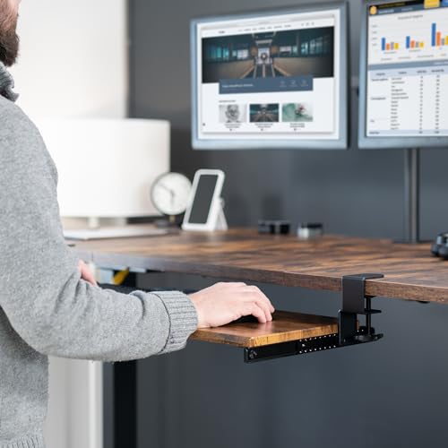 VIVO Extra Long Clamp-on Computer Keyboard and Mouse Under Desk Slider Tray, 34 x 11 inch Pull Out Platform Drawer, Rustic Vintage Brown, MOUNT-KB15EN - color: Vintage Brown, size: 34 inch