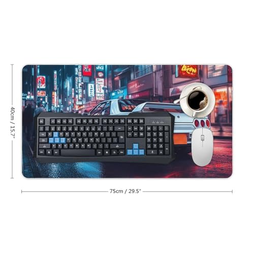Large Ergonomic Gaming Mouse Pad JDM Street Art Japanese Cars in Tokyo Night Cityscape Theme with Non-Slip Base Water-Resistant Surface and Stitched Edges, 40X75cm - color: Style-4, size: 40X75cm