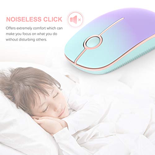 VssoPlor Wireless Mouse, 2.4G Slim Portable Computer Laptop Mouse with Nano Receiver Quiet Silent Optical Mice for Notebook, PC, Laptop, Computer-Mint Green to Purple - color: Mint Green to Purple