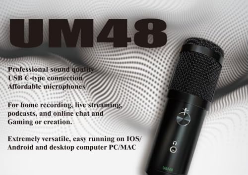 UM48 USB Condenser Microphone - Professional Audio for Streaming, Podcasting, Meetings, Gaming, 48kHz, Cardioid, PC/MAC/iOS/Android Compatible