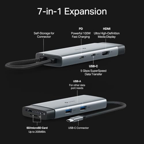 TP-Link USB C Hub 7-in-1 Multiport Adapter (UH7020C) | 4K@60Hz HDMI, SD & microSD, 100W Power Delivery, 1×USB-C, 2×USB-A Ports | 5Gbps High-Speed Dongle | Compatible w/MacBook and More | Plug & Play - size: 7-in-1 USB C Hub