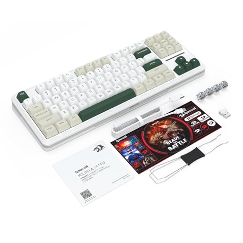 Redragon K734W Wireless Mechanical Keyboard, Tri Mode BT5.0/2.4G/USB-C 75% 81 Keys TKL Custom Hot Swappable Gaming Keyboard, Pre-lubed Linear Switches,RGB Gasket Computer Creamy Keyboard, for PC/MAC - color: Green TKL