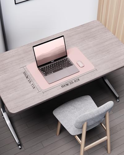 YSAGi Double-Sided Desk Pad, Leather Desk Mat, Eco Cork Desk Pad Protector, Large Mouse Pad for Desk, Waterproof Desk Blotter Pad, Desk Writing Pad for Office Work/Home(23.6"x13.7",Pink+Cork) - color: Pink+cork, size: 23.6"x13.7"