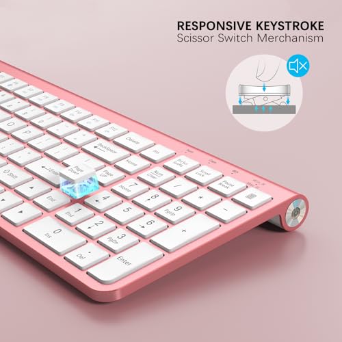 JOYACCESS Pink Wireless Keyboard,USB & Type C 2-in-1 Receiver, Full-Sized Ergonomic Computer Keyboard with Cover,Compatible with Windows/Mac/PC/Laptop - color: Pink