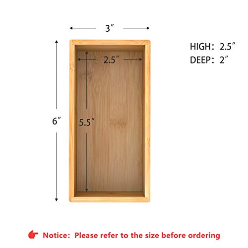 Bamboo Drawer Organizer Utensil Holder for Kitchen, Small Wood Silverware Storage Organizer, Stackable Box Tray for Cutlery, Flatware, Bathroom Caddy for Makeup, Perfume, Jewelry, 6x3x2.5 Inch - color: Bamboo, size: 6*3*2.5 inch