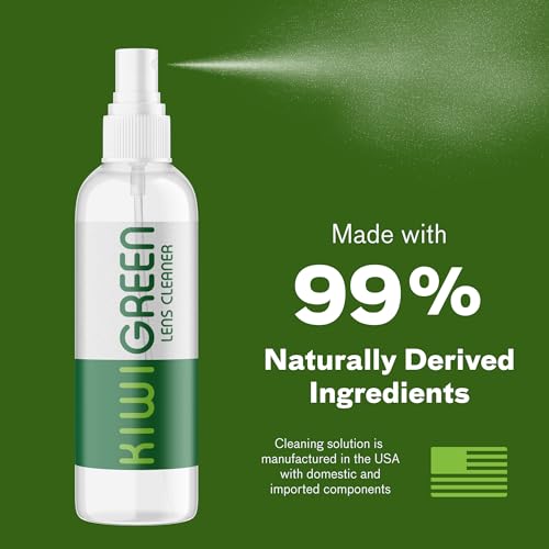 Kiwi Green Eyeglass Lens Cleaner Spray Kit | 2X Lens Cleaner + 2X Microfiber Cloth | Alcohol Free Eyeglasses, Screen Cleaning Kit | USA Made (4 Piece Set)