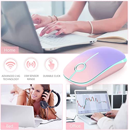 VssoPlor Wireless Mouse, 2.4G Slim Portable Computer Mice with Nano Receiver Quiet Silent Optical Laptop Mouse for Notebook, PC, Laptop, Computer-Pink to Purple - color: Pink to Purple