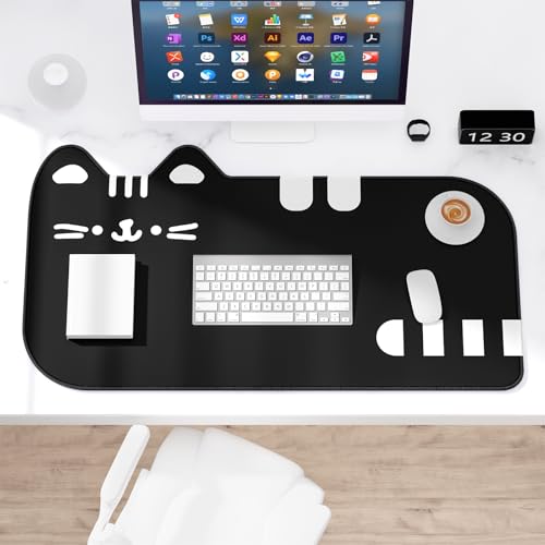 Dapesuom Large Gaming Mouse Pad, Extended Mouse Mat with Stitched Edges, Cute Anime Cat Keyboard Pad with Non-Slip Base, Big XXL Desk Mats for Gamer, Laptop, Computer, Desktop, 29.5 x 15.9in, Black - color: Black