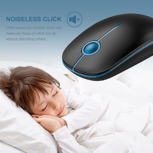 Vssoplor Wireless Mouse, 2.4G Slim Portable Computer Laptop Mouse with Nano Receiver Quiet Silent Optical Mice for Notebook, PC, Laptop, Computer-Black and Sapphire Blue - color: Black and Sapphire Blue