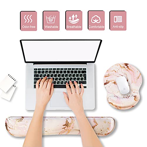 ArtSo Upgraded Wrist Rest Support for Mouse Pad & Keyboard, Ergonomic Gel Mousepad Non-Slip Rubber Base Home,Office Pain Relief & Easy Typing Cushion Neoprene Cloth & Soft Memory Foam, Pink Marble - color: Pink Marble