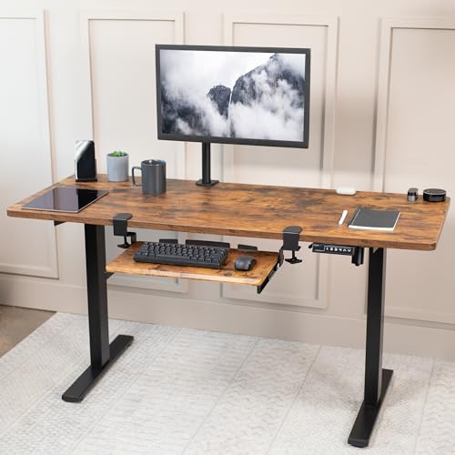 VIVO Small Keyboard Tray, Under Desk Pull Out with Extra Sturdy C Clamp Mount System, 20 (26 with Clamps) x 11 inch Slide-Out Platform Drawer, Rustic Vintage Brown Top, Black Frame, MOUNT-KB05ES-N - color: Vintage Brown, size: 20 inch