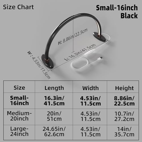 Small Half Moon Light for Nail Desk Moon Light Nail Tech Half Moon lamp Color Temperature 3500K-6500K USB Powered for Personal DIY Manicure Handicraft Lighting (16in-Black) - size: 16inch Black