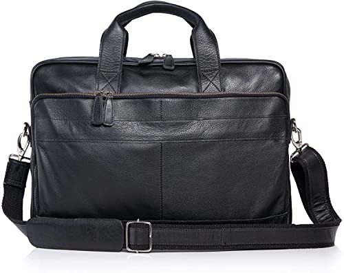 Leather briefcase 18 Inch Laptop Messenger Bags for Men and Women Best Office briefcase Satchel Bag (Black) - color: Black