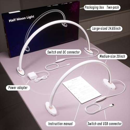 Half Moon Light for Nail Desk.3Light Colors.Adjustable Brightness . Lamp for Nails Table for For Painting.Embroidery.Reading etc.Moon Light Nail Tech ShadowFree Lighting (Large & Medium Combo Set ) - size: 20&24inch Combo Set