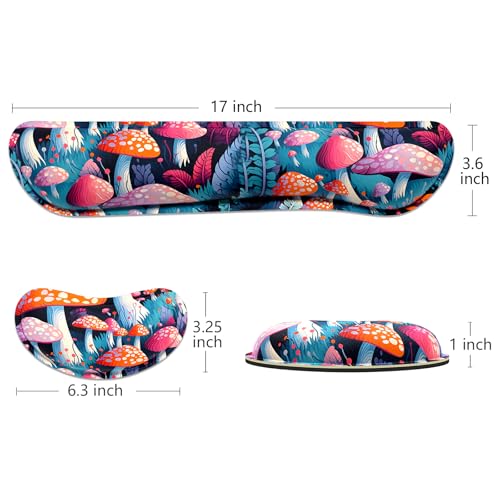 Dapesuom Enlarge Keyboard Wrist Rest, Memory Foam Wrist Cushion for Desk Mats Support, Boho Typing Pain Relief Keyboard Mouse Pad Rests Set with Non-Slip Base for Gaming Laptop Computer, Mushrooms - color: Magical Mushrooms