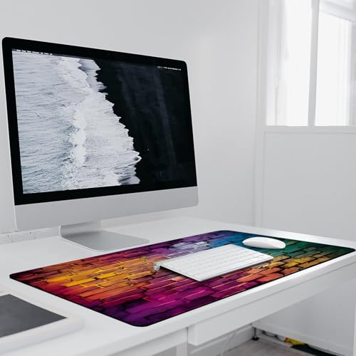 Vibrant Graffiti-Style Brick Large Extended Gaming Mouse Pad 36"x16" - XXL Computer Desk Mat for Keyboard and Mouse - Non-Slip Rubber Base & Durable Stitched Edges - color: Black-1, size: 36"Lx16"W