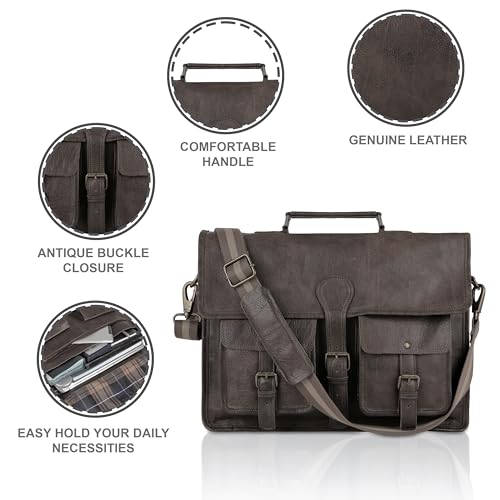 Leather briefcase 18 inch laptop messenger bag for men and women best satchel office bag - color: Grey, size: 16 Inch