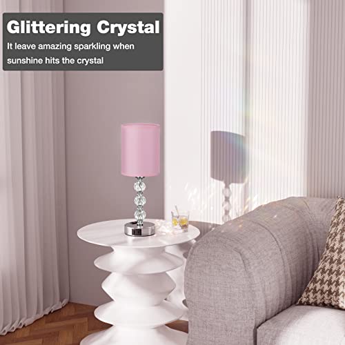 Pink Touch Bedside Lamps for Bedrooms - Crystal Table Lamp with USB C+A Charging Port and AC Outlet Nightstand, 3 Way Dimmable Silver Small End Side Table Lamp for Living/Guest/Dinning Room/Kitchen - color: Pink, size: 14.6in