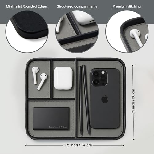 Nordik Leather Valet Tray - Pebble Black - 9.5 x 7.9 Inch Medium Vegan Leather Tray - Stylish Nightstand Organizer for Men - Modern Bedside Caddy - EDC Catchall for Key Watch Wallet Jewellery - color: Pebble Black, size: 9.5in x 7.9in