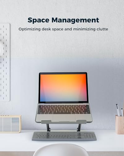 Aoviho 360° Rotating Laptop Stand for Desk | Adjustable, Foldable, Portable Aluminum Ergonomic Riser | Compatible with MacBook, Dell, HP & All Laptops 10-16 inch | Gray - color: Gray