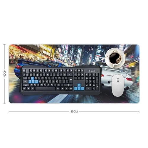 Large Ergonomic Gaming Mouse Pad JDM Legends Japanese Nightlife And Street Racing in City Theme with Non-Slip Base Water-Resistant Surface And Stitched Edges, 40x90cm - color: Style-2, size: 40x90cm