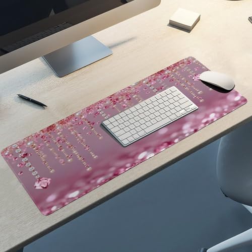 Pink Glitter Backdrop Large Extended Gaming Mouse Pad 31.5"x12" - XXL Computer Desk Mat for Keyboard and Mouse - Non-Slip Rubber Base & Durable Stitched Edges - color: Black-10, size: 31.5"Lx12"W