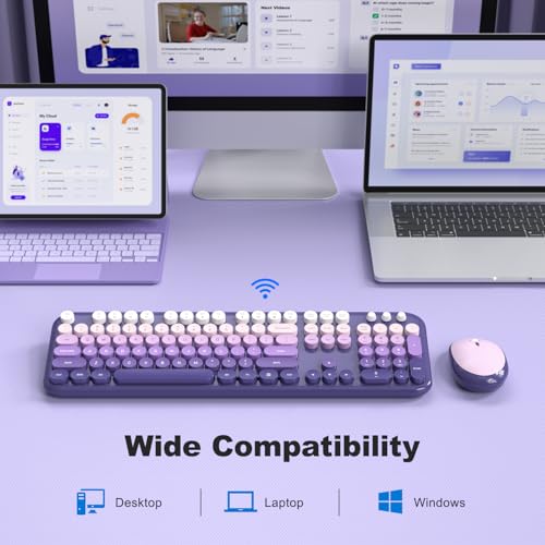 MOFII Wireless Keyboard and Mouse Combo, Full Size 2.4G Retro Round Computer Keyboard and Mouse Set, Plug and Play, for Windows, Computer, Desktop, PC, Notebook - (Purple Gradient) - color: Lovely-Purple Gradient