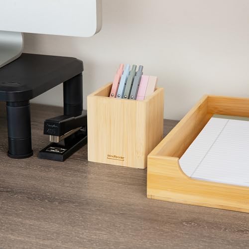 Mind Reader Pen Cup, Accessory Holder, Desktop Organization, Office, Bamboo, 3.5"L x 3.5"W x 3.875"H, Brown - size: Pen Cup