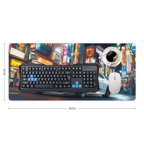 Large Ergonomic Gaming Mouse Pad JDM Nightlife Japanese Cars and Tokyo Street Art Theme with Non-Slip Base Water-Resistant Surface and Stitched Edges, 40x90cm - color: Style-3, size: 40x90cm
