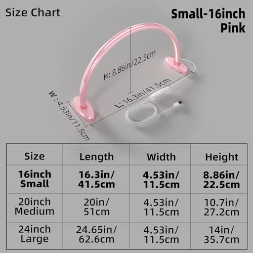 Small Half Moon Light for Nail Desk, Nail Tech Lamp with Liftable and Removable Base for Manicure/Painting/Crafts and Photograph,Personal Use Lamp for Nails Table Pink 16 inch - size: 16inch Pink