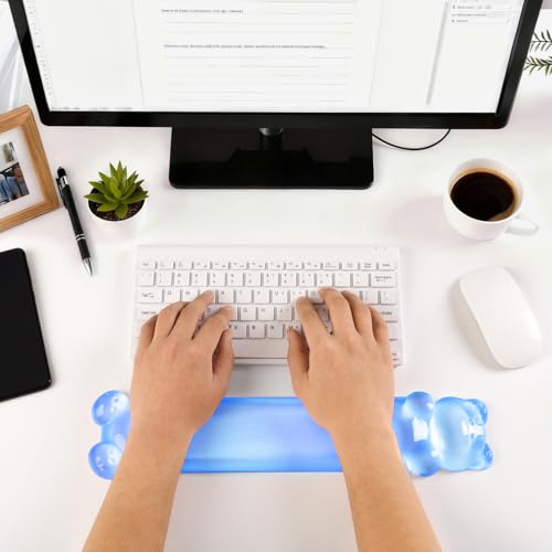 Clear Gel Keyboard Wrist Rest, Bear-Shape Wrist Rest, Ergonomic Wrist Rest for Computer Keyboard 60%/75% (Blue) - color: Blue